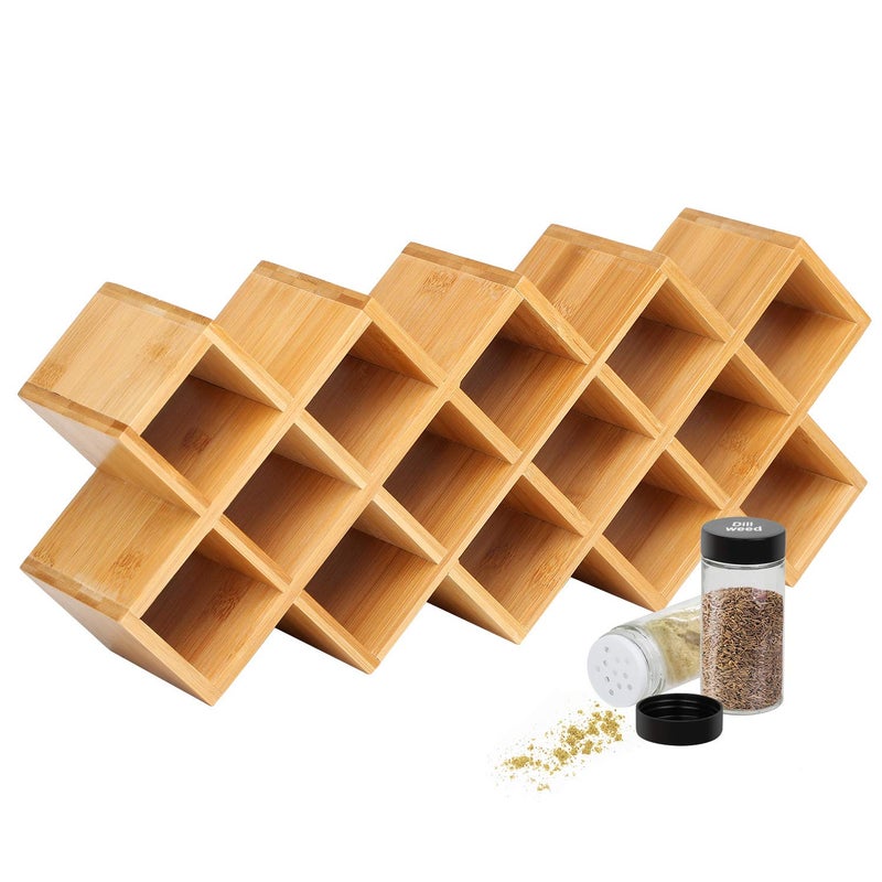 Phyllia Bamboo Spice Rack Organizer 4-Tier Countertop Organiser, Criss-Cross Kitchen cabinet Free-Standing Countertop Storage shelf Fit for Spice Jar, Can, Bottle (Jars Not Include) - Image 2